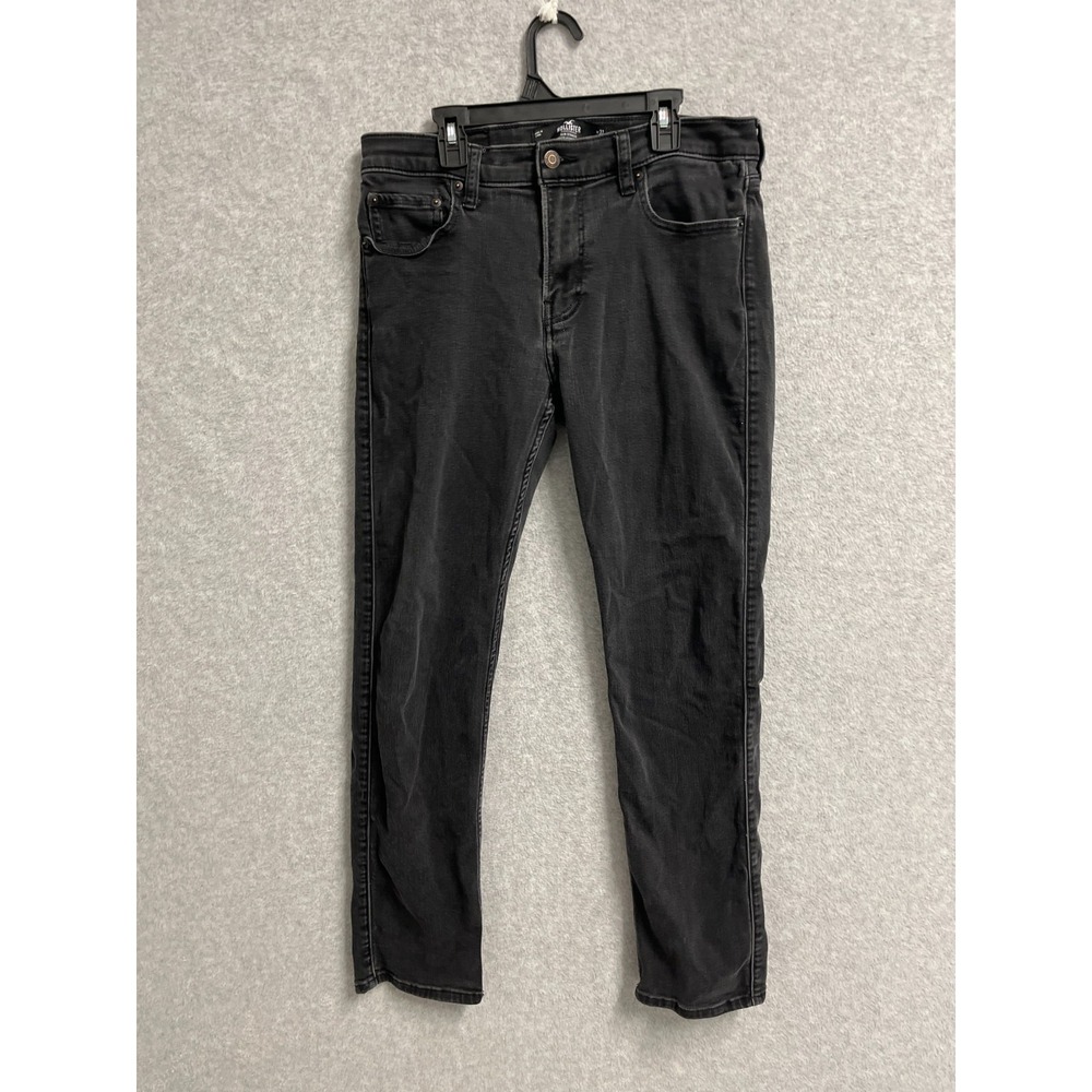 Hollister Jeans Mens 32x32 Black Denim Dark Wash All Day Comfort Slim Straight - Picture 1 of 12